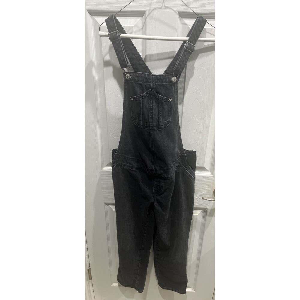 Old Navy Denim Side Panel Maternity Short Overalls Black Jean Straight Leg